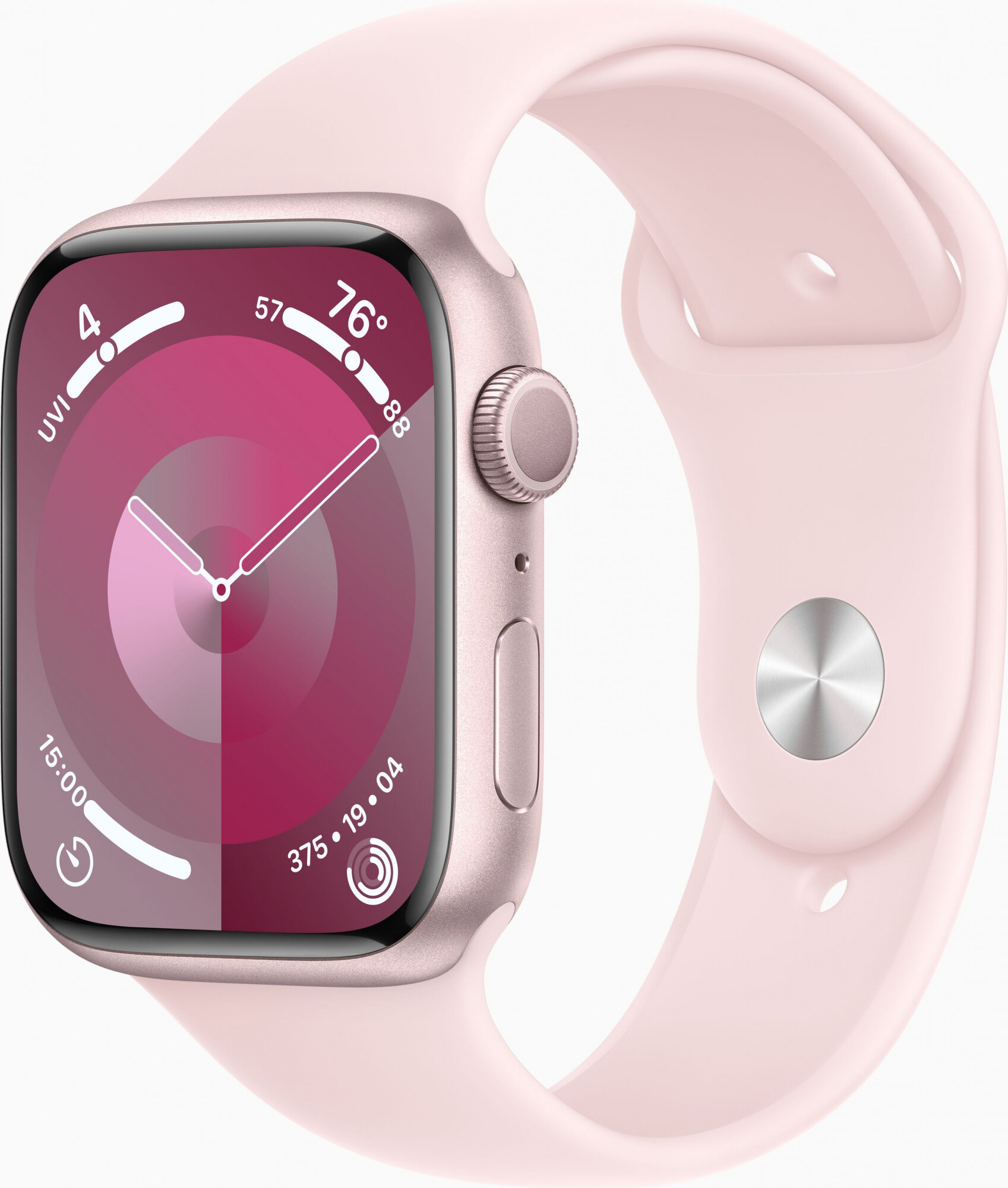 Apple Смарт-часы Apple Watch Series 9 A2980 45мм OLED корп.розовый Sport Band рем.светло-розовый разм.брасл.:S/M (MR9G3LL/A)