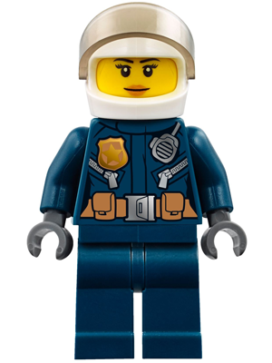 Минифигурка Lego Police - City Helicopter Pilot Female Leather Jacket with Gold Badge and Utility Belt Dark Blue Legs White Helmet Peach Lips Slight Smile cty0774