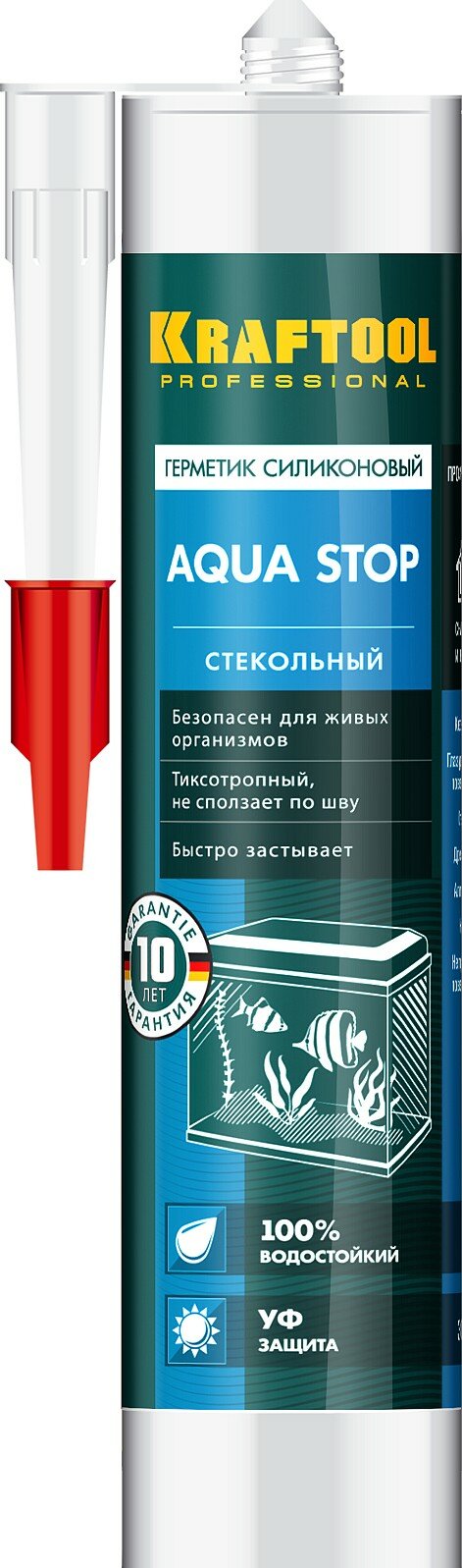 KRAFTOOL KRAFTSeal GX107 ″AQUA STOP″ 300 мл прозрачный стекольный силиконовый герметик (41256-2)