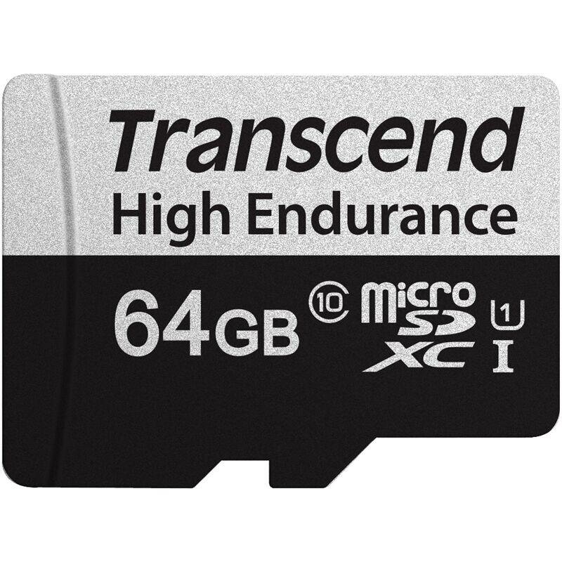 Карта памяти 64GB Transcend microSDXC Class 10, UHS-I U1, High Endurance, (SD адаптер), R/W: 100/45 MB/s, 3D TLC - фото №1