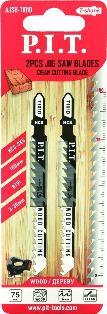 Пилка для лобзика по дереву P.I.T. T101D (чистый рез) 75мм(AJSB-T101D)