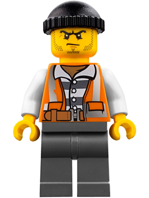 Минифигурка Lego Police - City Bandit Crook Orange Vest Dark Bluish Gray Legs Black Knit Cap Beard Stubble and Scowl cty0779
