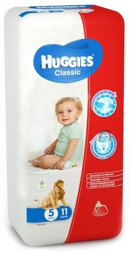 Набор из 3 штук Подгузники Huggies Classic Soft&Dry Дышащие 5 размер (11-25 кг) 11шт