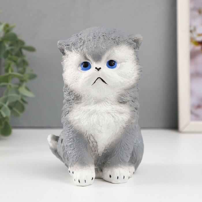 фото Копилка "Котенок Васька" серый,высота 15,5 см, ширина 10 см, длина 13,5 см