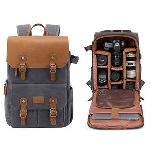 Профессиональный многофункциональный рюкзак-портфель-сумка MyPads для зеркального фотоаппарата Canon, Nikon, Sony, Fujifilm плотная натуральная кож.