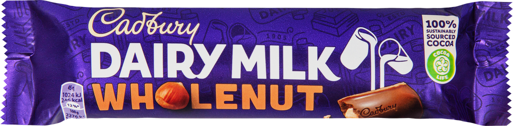 Шоколад молочный CADBURY с цельным фундуком, 45г