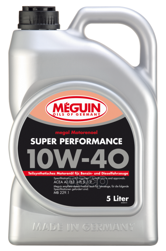 Meguin П/С. Мот.масло Megol Motorenoel Super Performance 10W-40 Cf/Sl A3/B3 (5Л)