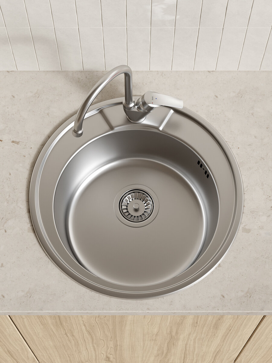 Фото товара на маркетплейсе yandex Мойка нержавеющая cталь IDDIS Basic BAS51S1i77 сатин  D=510 мм