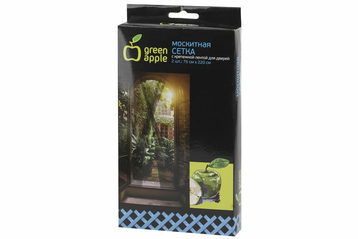 фото GREEN APPLE Москитная сетка на дверь 2шт GBN003, 75смx220см, 2 шторы + крепежная лента, Б0032056