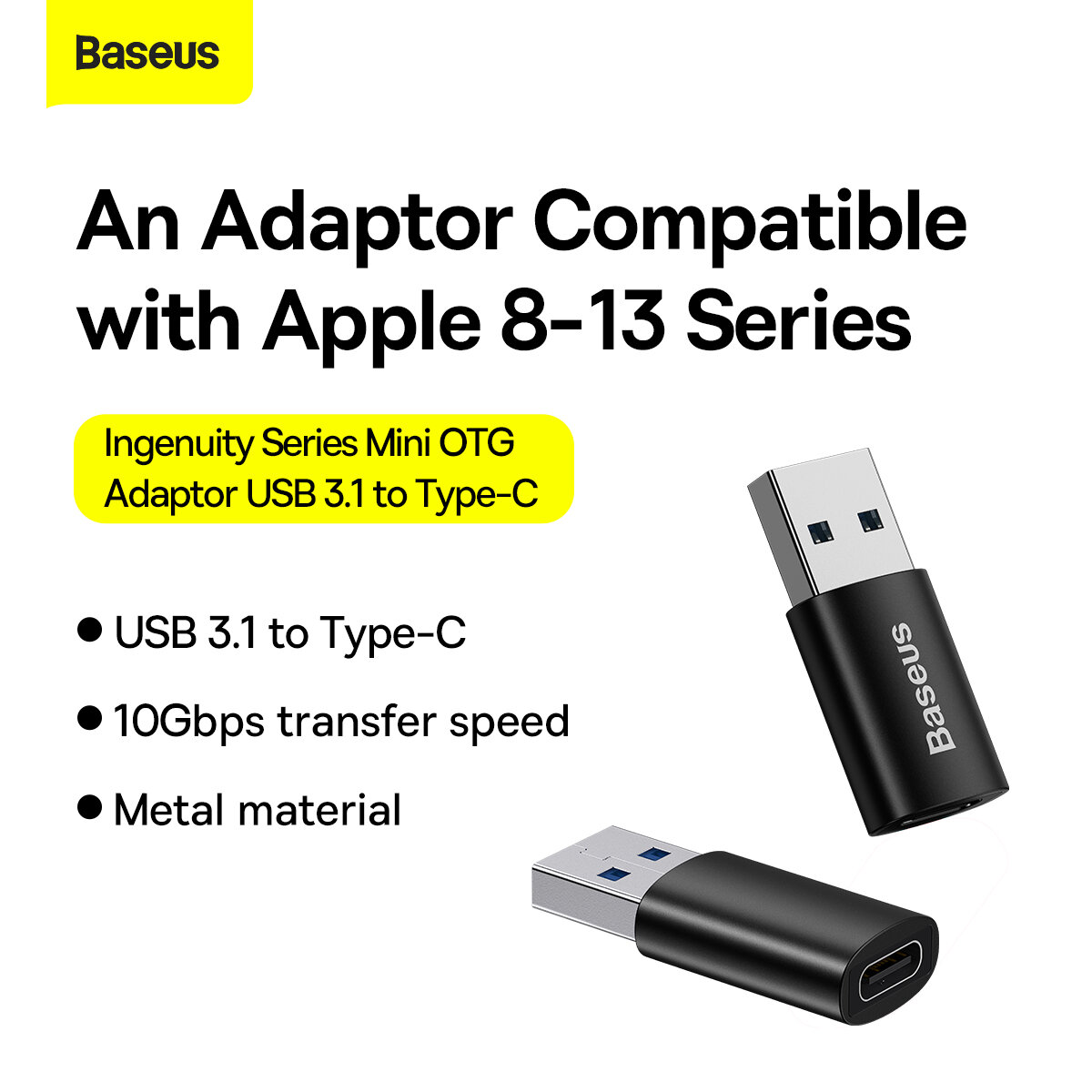 Переходник Baseus Ingenuity Series MINI OTG, USB 3.1 to Type-C (ZJJQ000101) черный