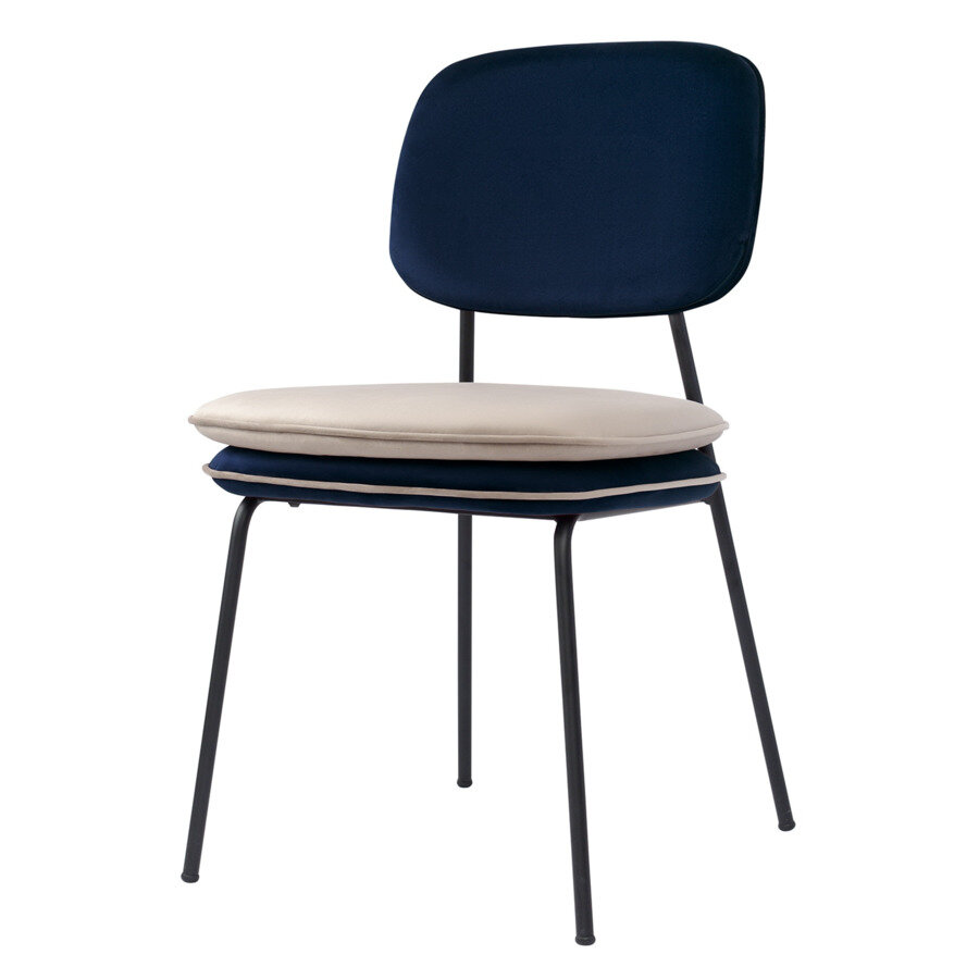 фото Стул с контрастным кантом Bergenson Bjorn Pea, велюр, темно-синий бежевый
