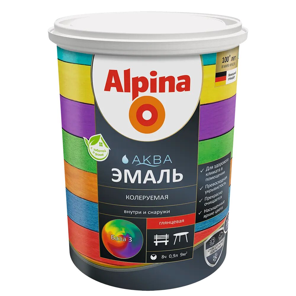фото Эмаль Alpina Аква База 3 глянцевая цвет прозрачный 0.86 л