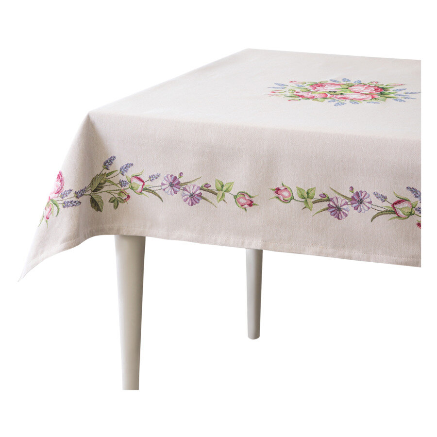 фото Скатерть квадратная Mix&Match Home Розовое утро 140х140 см, гобелен, бежевая