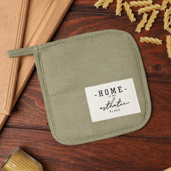 фото Прихватка Этель "HOME", цвет зелёный, 16х16 см, 50%хл, 50%лен, 10068902