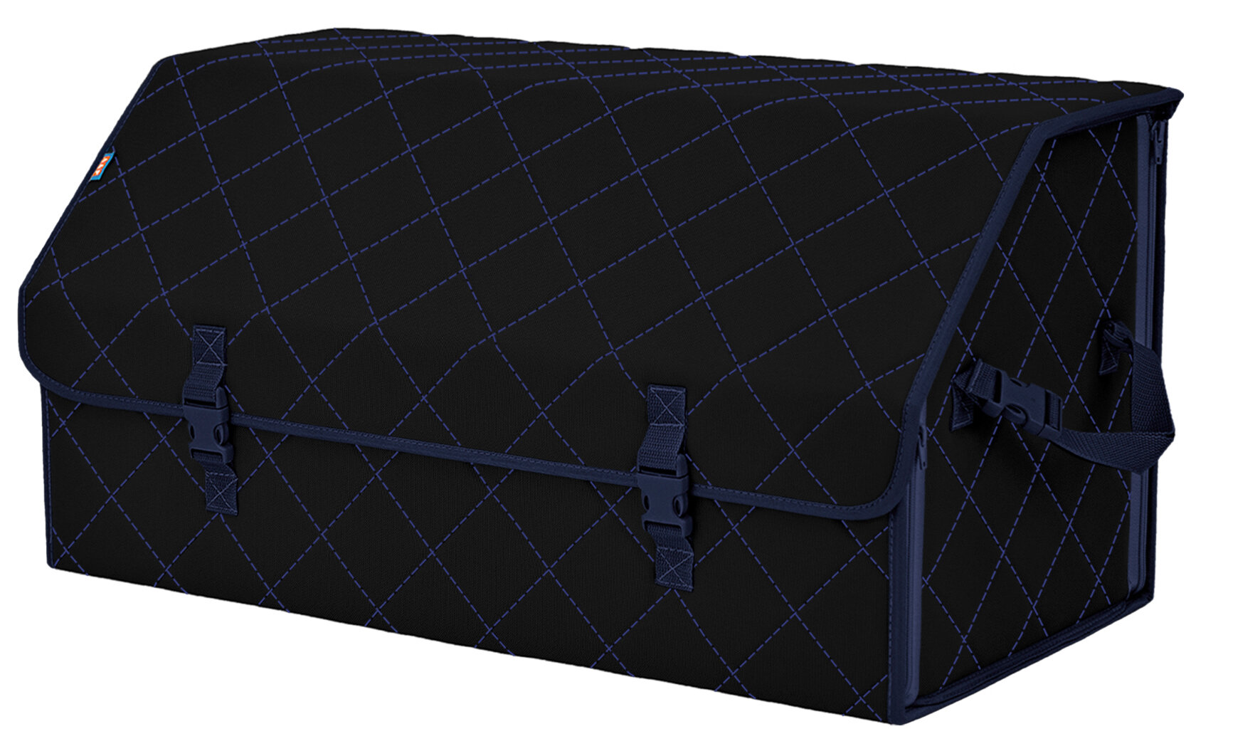 Органайзер-саквояж в багажник "Союз" (размер XL Plus). Цвет: черный с синей прострочкой Ромб.