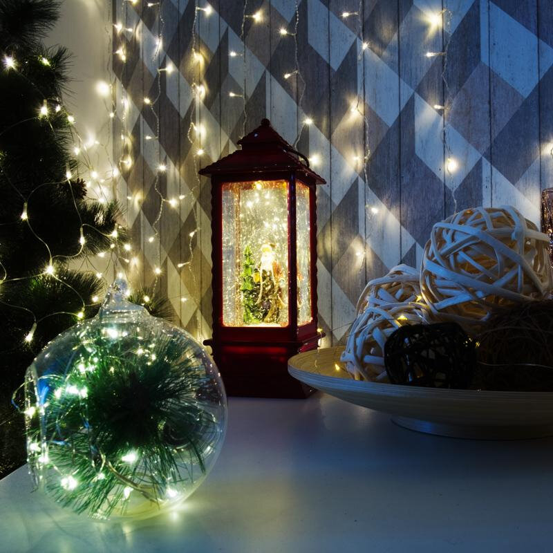 Декоративный фонарь с эффектом снегопада и подсветкой Дед Мороз Теплый белый (501-062)
