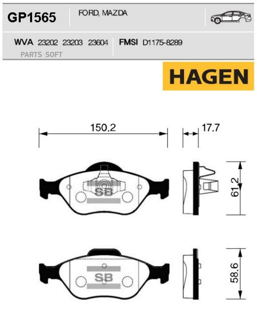 Колодки тормозные передние SANGSIN BRAKE / арт. GP1565 - (1 шт)