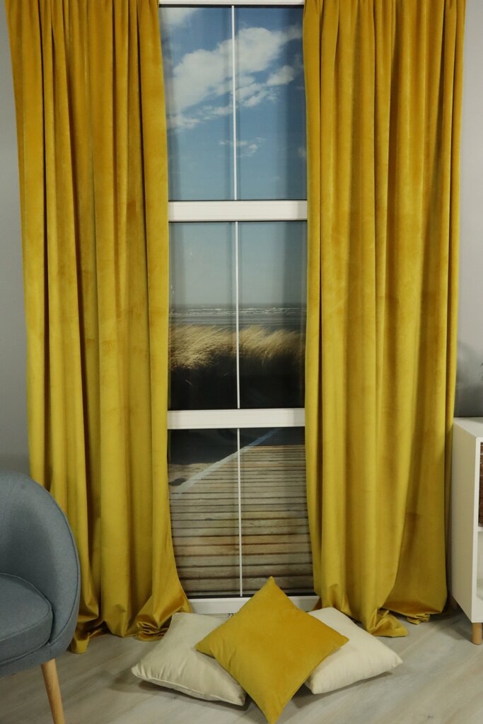 фото Комплект штор из бархата Linen Way горчица 145х270