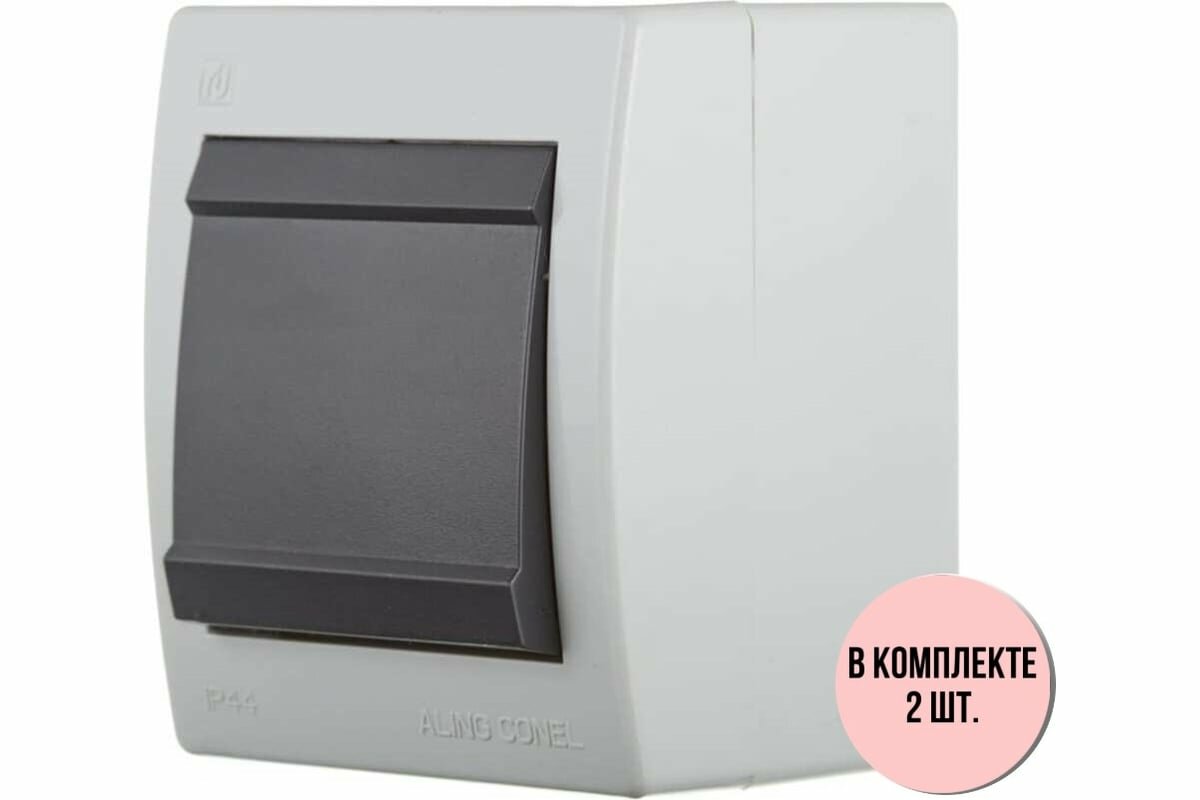 фото Aling-conel POWER Выключатель /набор 2 шт./ 1-клавишный однополюсный накладной IP44 10AX 250V серый-графитовый /арт. / 251.1A Н2