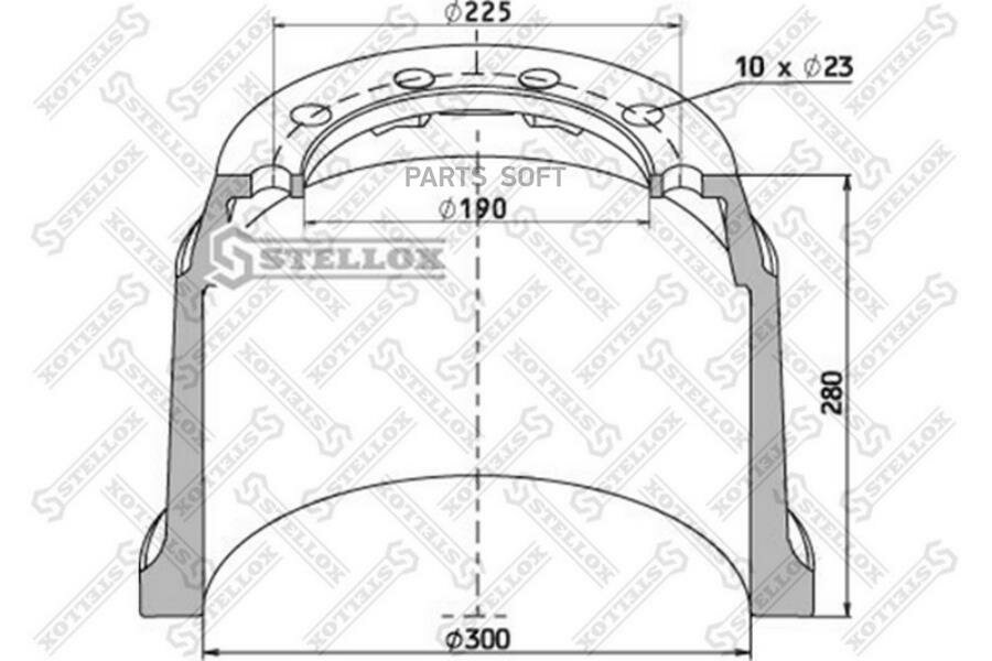 STELLOX 8500004SX 85-00004-SX_торм.барабан !300x200/210 H=280 d=190/225 n10x23 \SAF