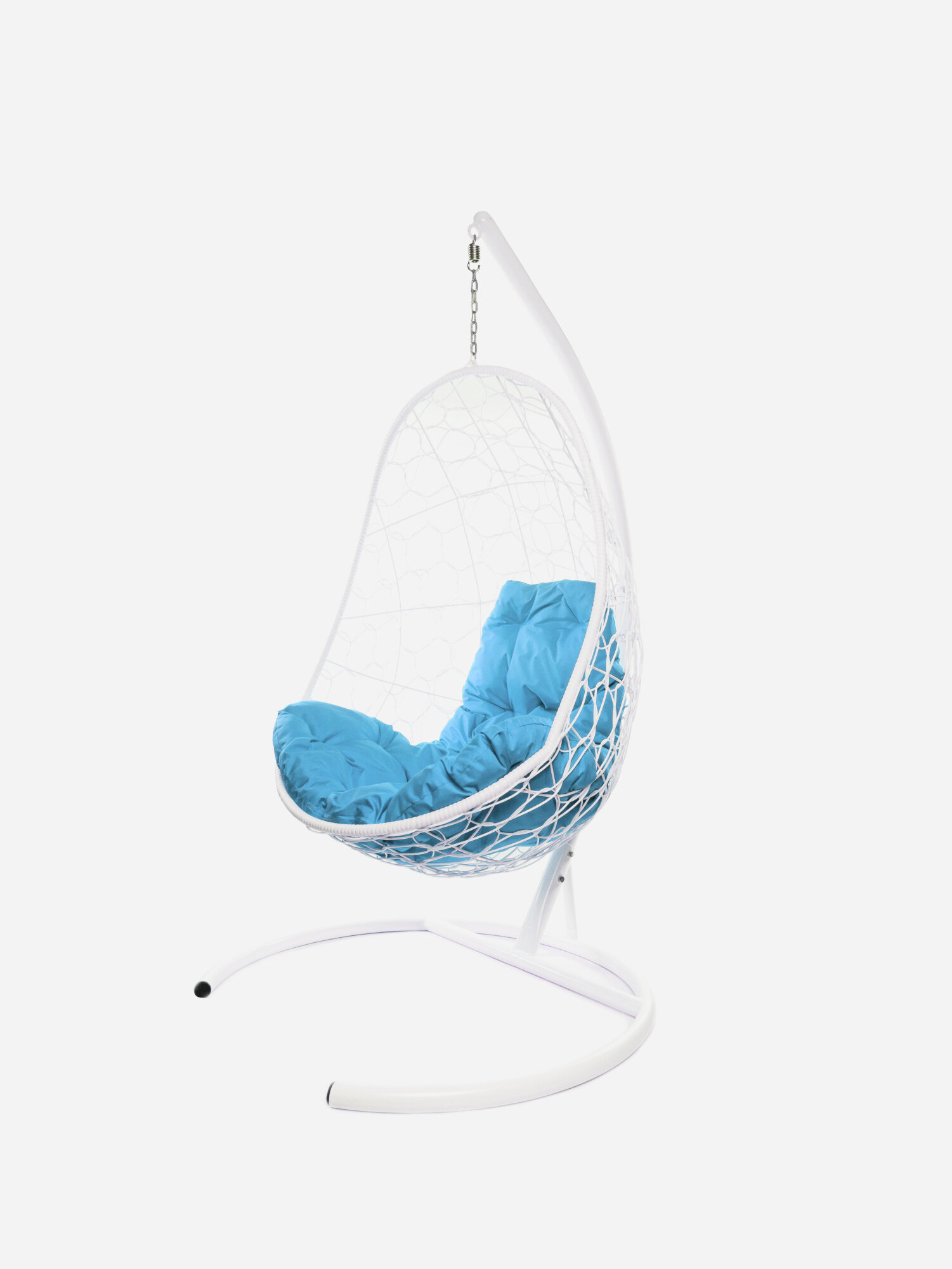 Подвесное кресло M-group овал с ротангом белое голубая подушка