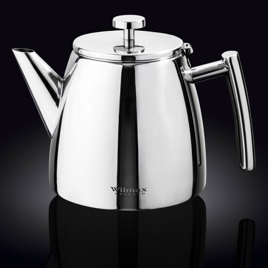 фото Чайник Wilmax England заварочный двустенный 1200 мл цвет.уп. нерж.сталь серебряный цвет