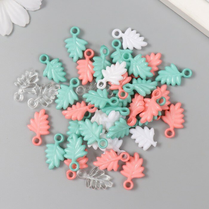 фото Декор для творчества "Листья. Мятный, персик, белый и прозрачный" н-р 20 гр 2,2х1,4х0,4 см