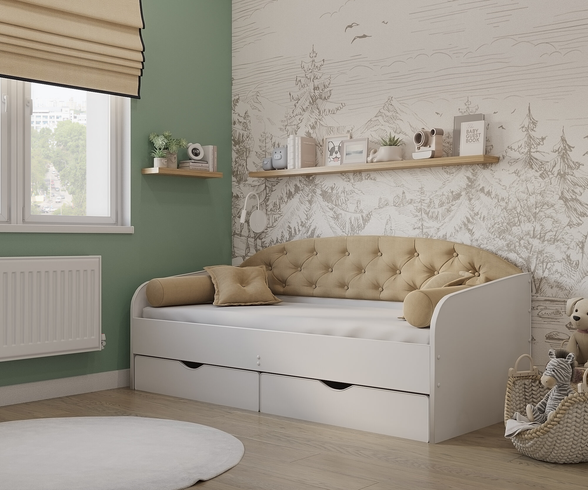 Matrix кровать с мягкой спинкой Sofa 9, 190x80 см., цвет бежевый