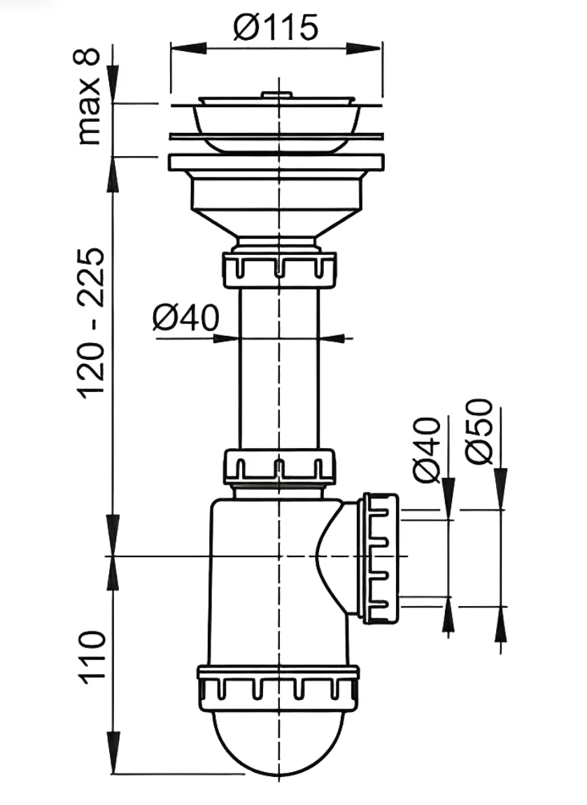 Alcaplast Сифон для кухонной мойки Alcaplast A446-DN50/40 Белый