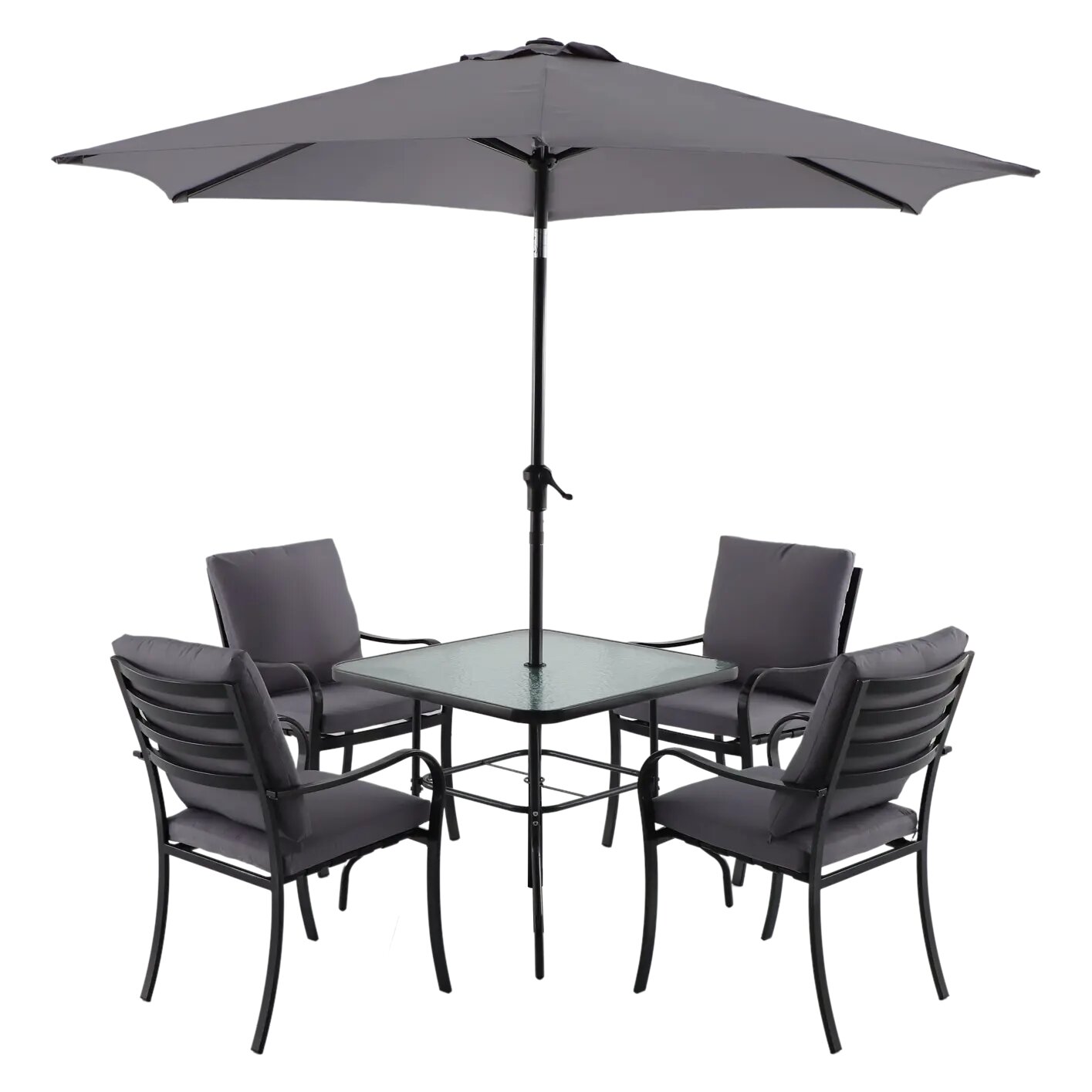 Набор садовой мебели Naterial Rono сталь/полиэстер/стекло темно-серый: стол 4 кресла и зонт