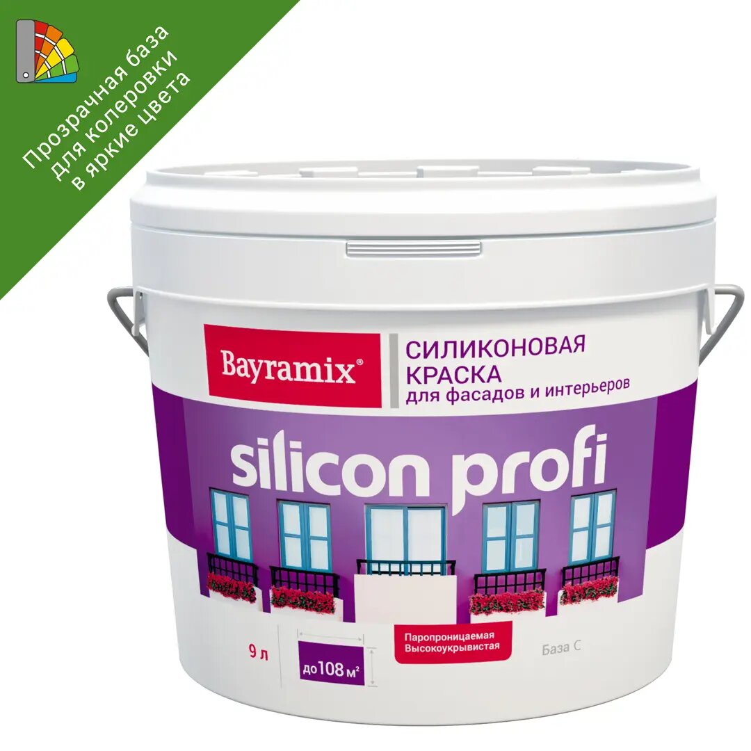 Краска для колеровки фасадная Bayramix Silicon Profi прозрачная база С 9 л