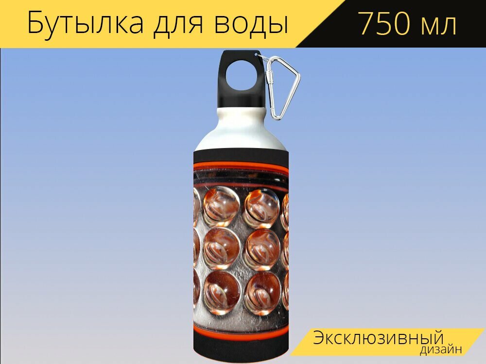 фото Бутылка фляга для воды "Светоизлучающие диоды, светодиоды, фонарик" 750 мл. с карабином и принтом