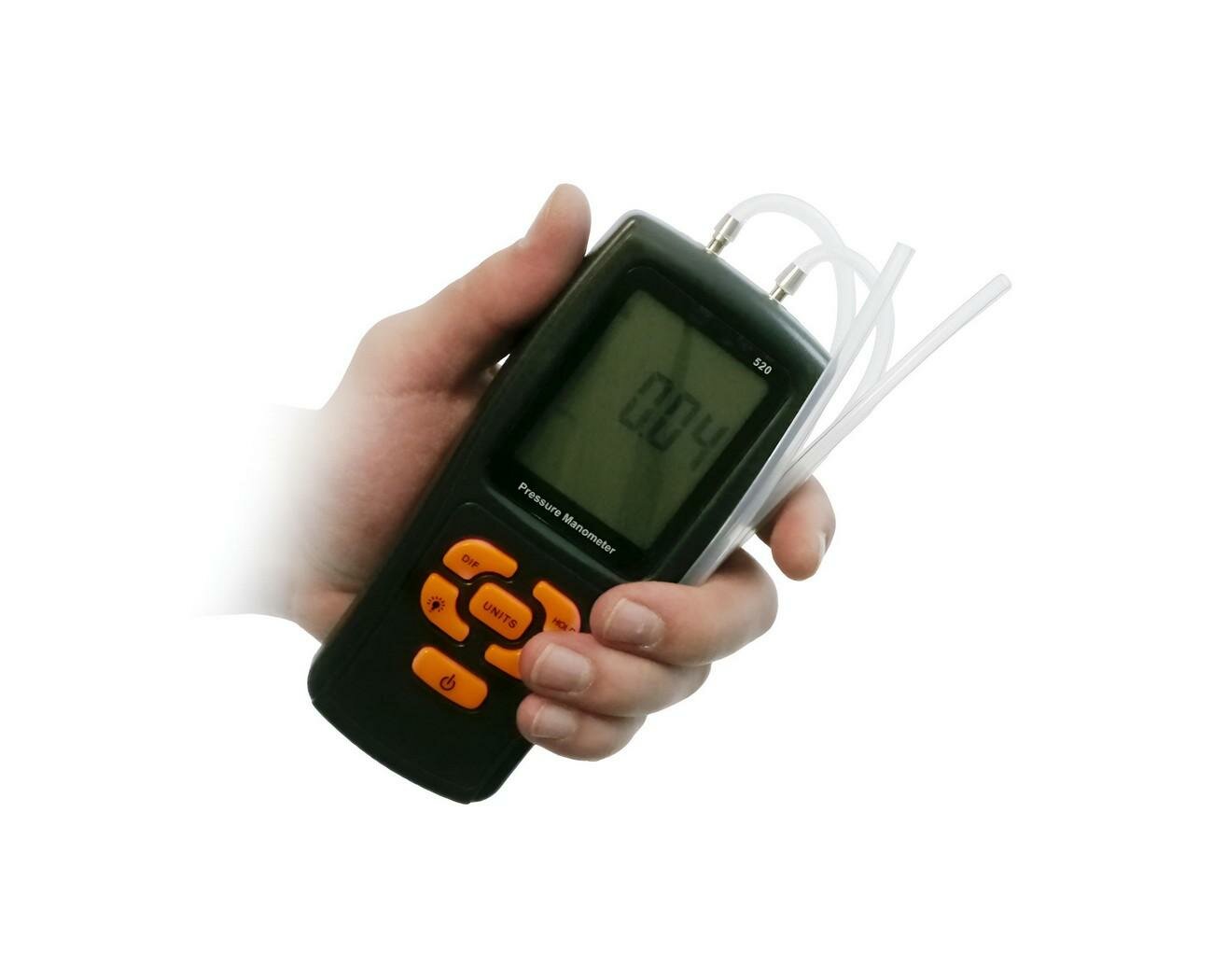 Цифровой портативный дифференциальный манометр до 35 кПа HT-GM.520 (LCD) (W4584RU) для измерения разностного давления газовых сред. Подключение к ПК.