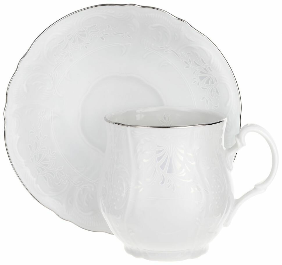 Чашка для чая 310 мл с блюдцем 160 мм, "Bernadotte", декор "Деколь, отводка платина" Bernadotte .