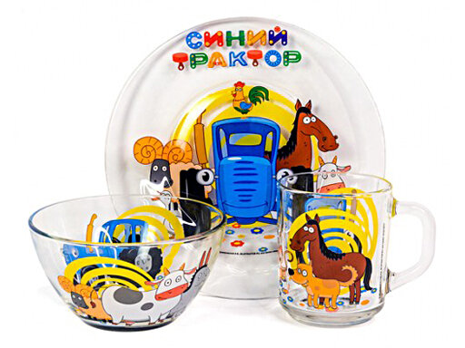 фото Набор "синий трактор" 3 пр.: кружка 250 мл, салатник 13 см, тарелка 19,5 см в под.уп.