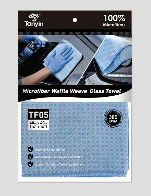 TF05 Салфетка автомобильная вафельная для стекла 40*40 WAFFLE GLASS CLEAN TOWEL TONYIN