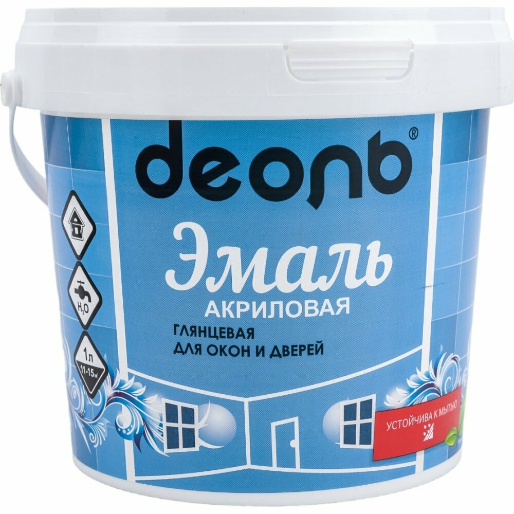 фото Деоль Акриловая эмаль для Окон и Дверей белоснежная глянцевая без запаха 0,9 л DEA09