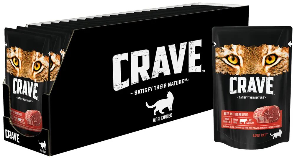 Влажный корм Crave для кошек Говядина 12*70г - фотография № 1