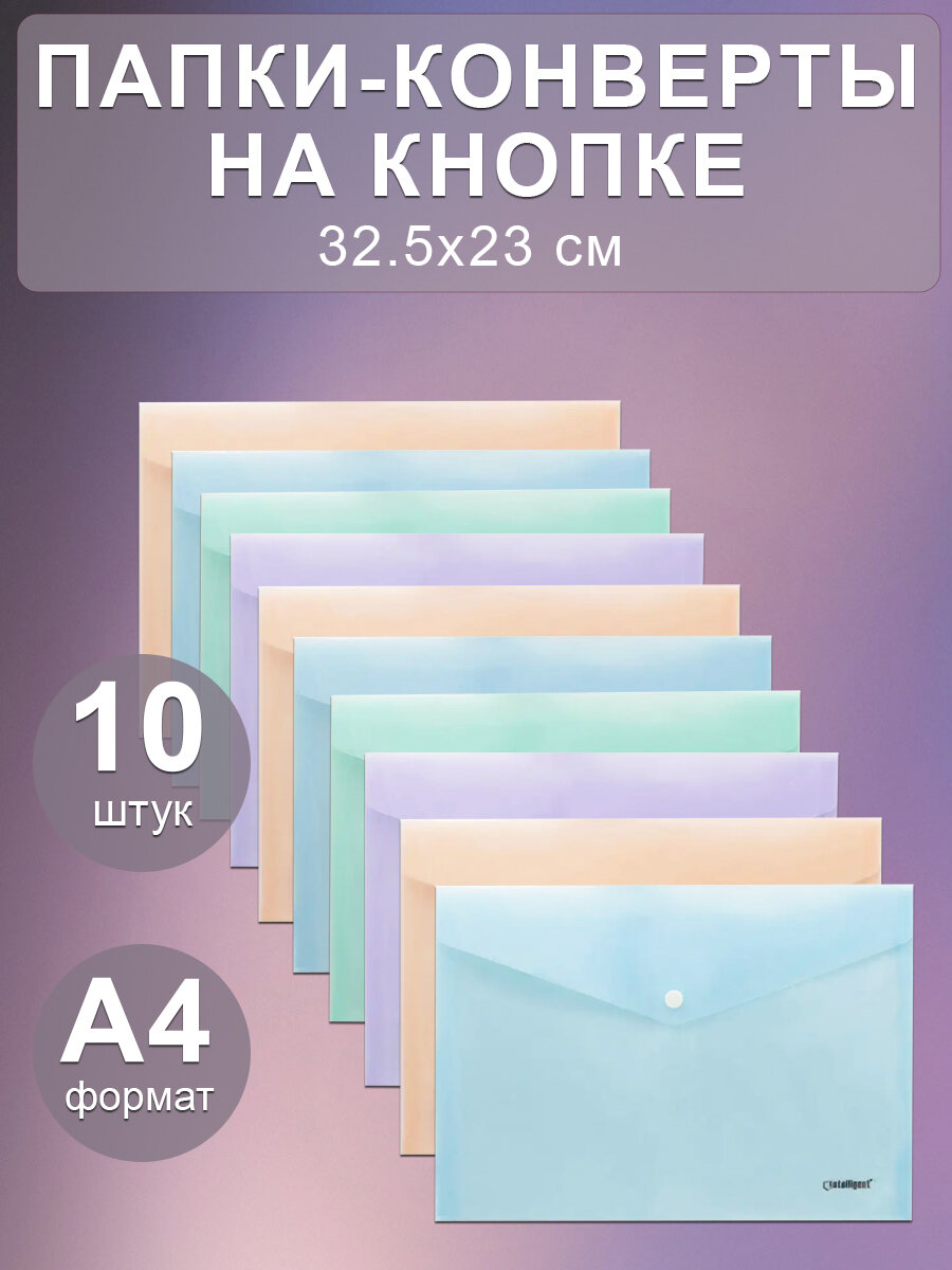 INTELLIGENT Папка-конверт пластиковая на кнопке А4 10 шт