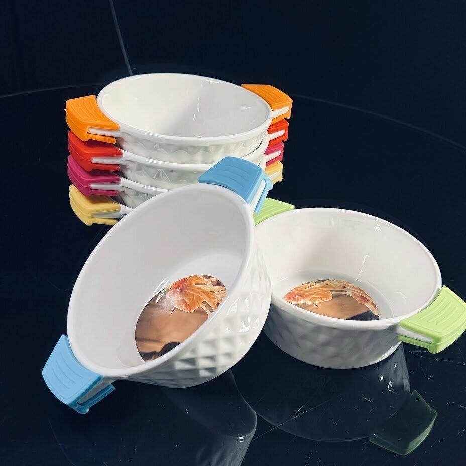 фото Набор 6 штук Салатник с ручками круглый Ленарди 16см, фарфор, силикон