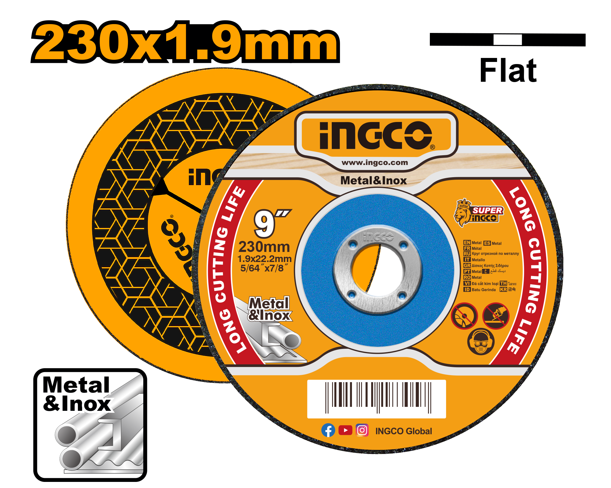 Круг отрезной по металлу INGCO MCD302303 230x19x22.2 мм Metal/Inox