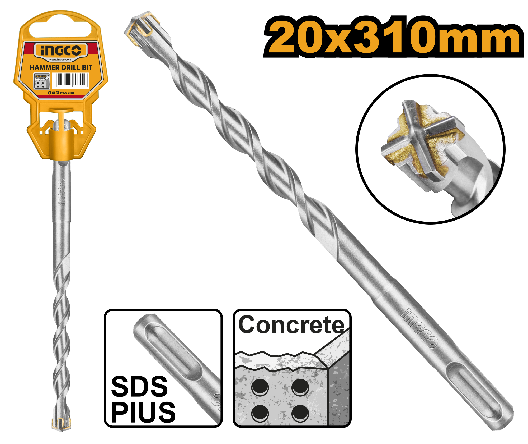 Бур по бетону SDS-plus 20х310 мм INGCO DBH1212003C INDUSTRIAL