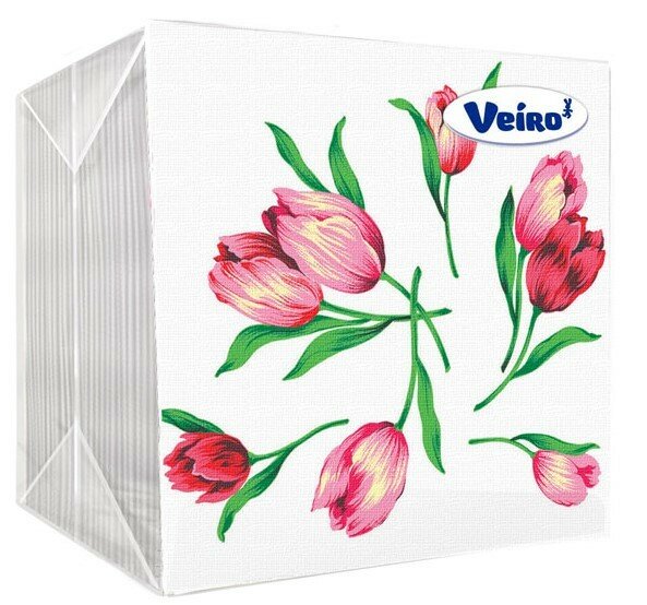 Набор из 3 штук Салфетки Veiro Розовый цветок 1 слойные, с рисунком 24х24см, 100 листов