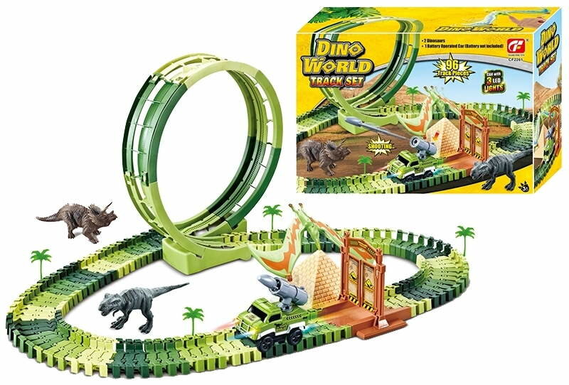 Набор "Автотрек" DINO WORLD с машинкой на батарейках (свет)