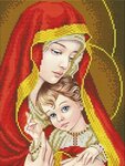 Богородица с младенцем (в золоте) #ААМА-403 Благовест Ткань с рисунком для вышивания бисером 20 х 25 см Вышивка бисером - изображение