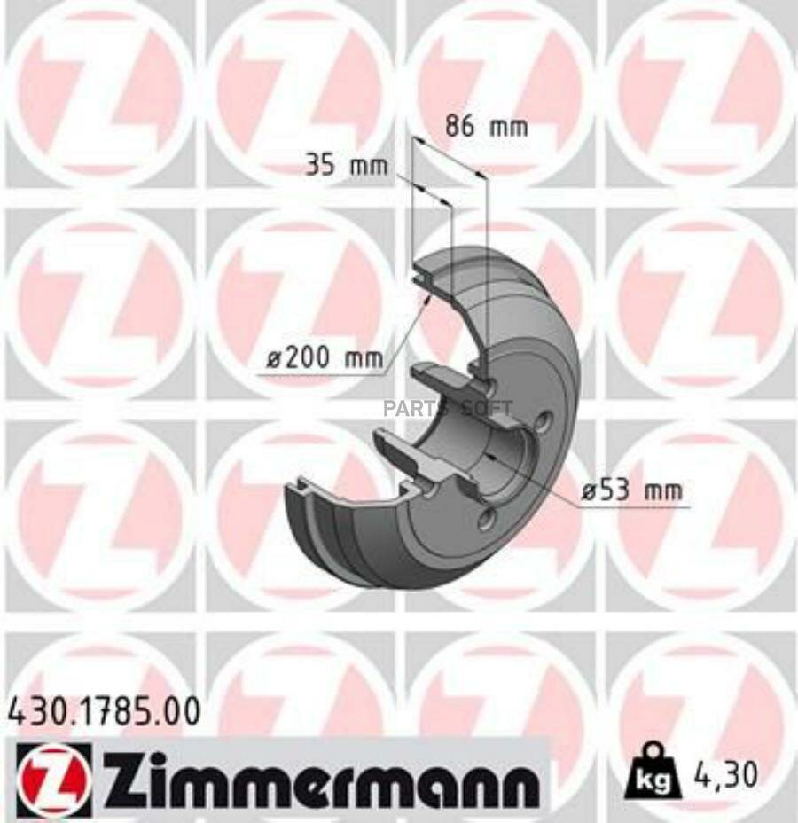 Барабан тормозной ZIMMERMANN / арт. 430178500 - (1 шт)