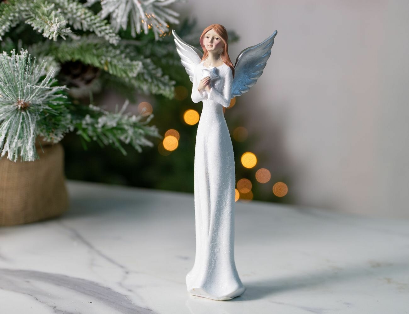 Статуэтка девушка ангел с серебряными крыльями, стоящая, полистоун, в ассортименте, Koopman International