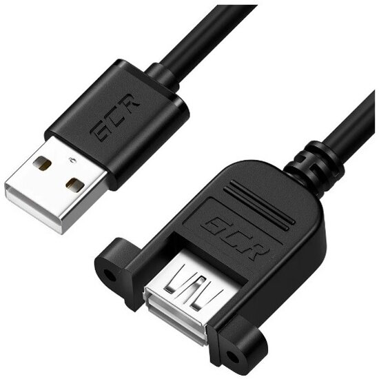 Удлинитель Greenconnect GCR-52442 0.5m USB AM/AF крепление под винт, черный