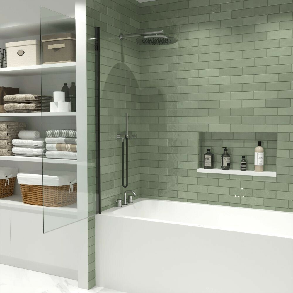 Шторка на ванну Iberica Blanca Mod.802 Wide Open профиль черный, стекло прозрачное - фото №3