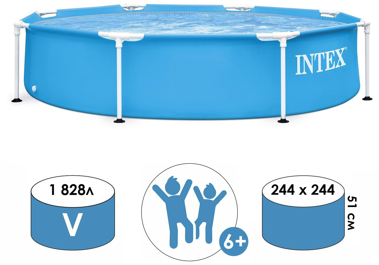 Каркасный большой круглый бассейн INTEX Metal Frame уличный для плавания и купания на дачу размеры 244х51 см